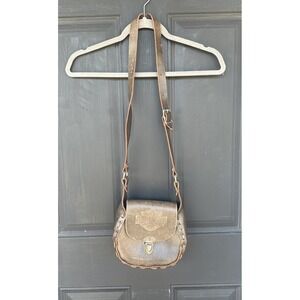 Vintage Harley Davidson Hand Tooled Brown Leather Crossbody Handbag Purse